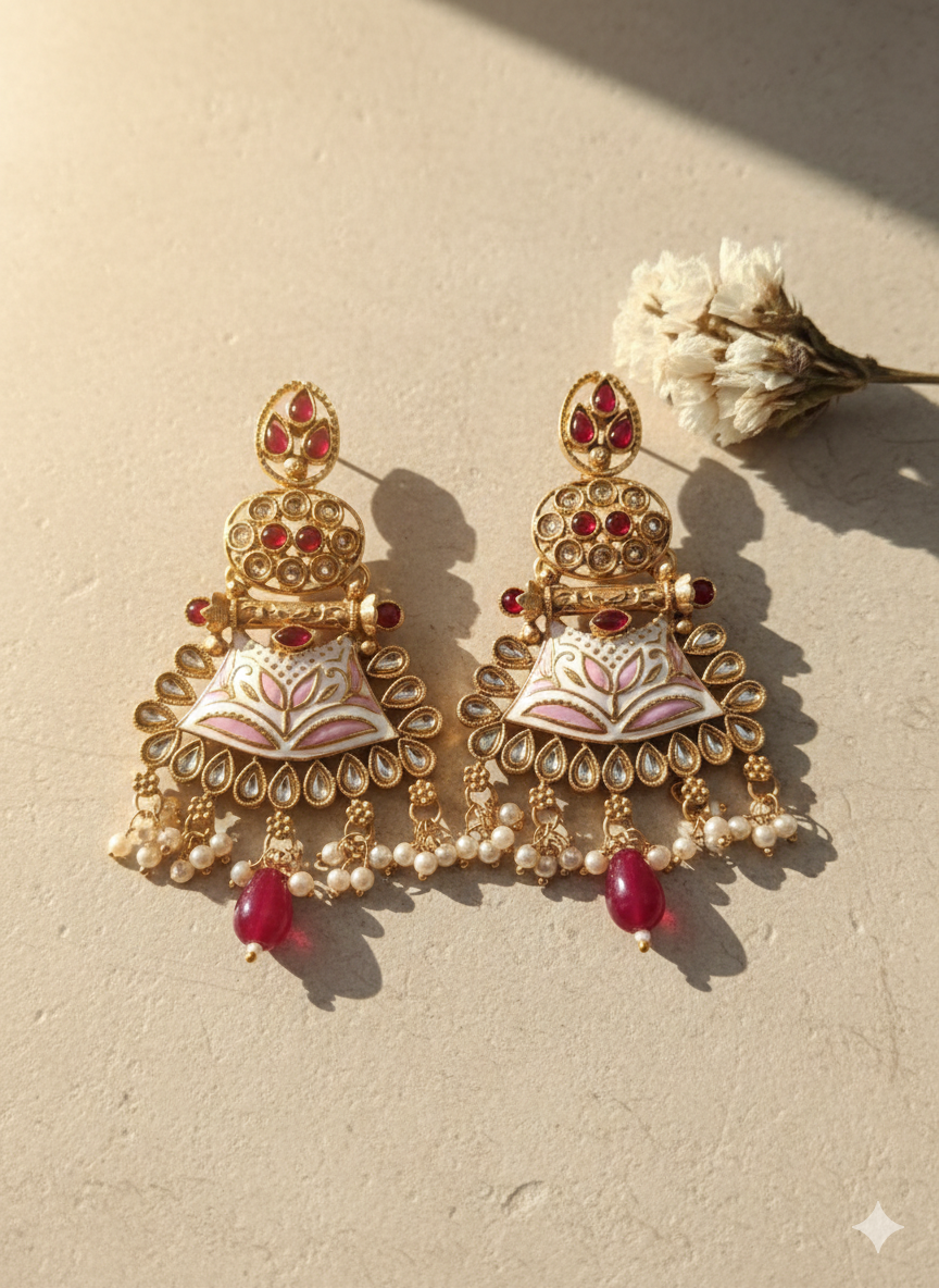Pastel Meenakari Lotus Jhumka Earrings