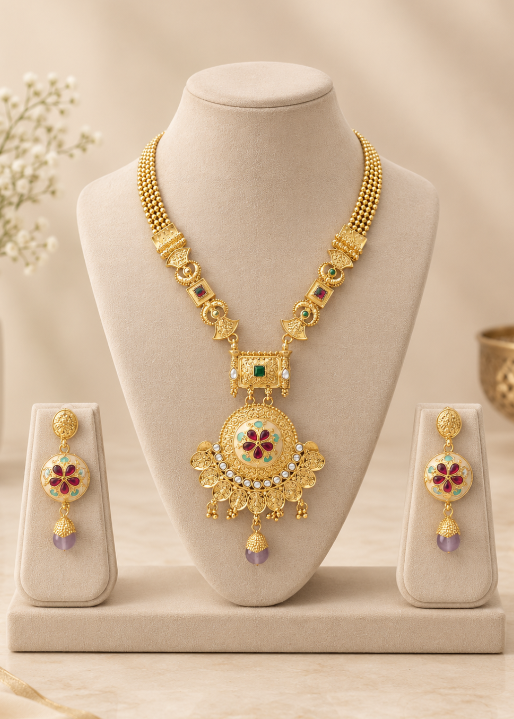 Heritage Meenakari & Purple Drop Necklace Set & Earring