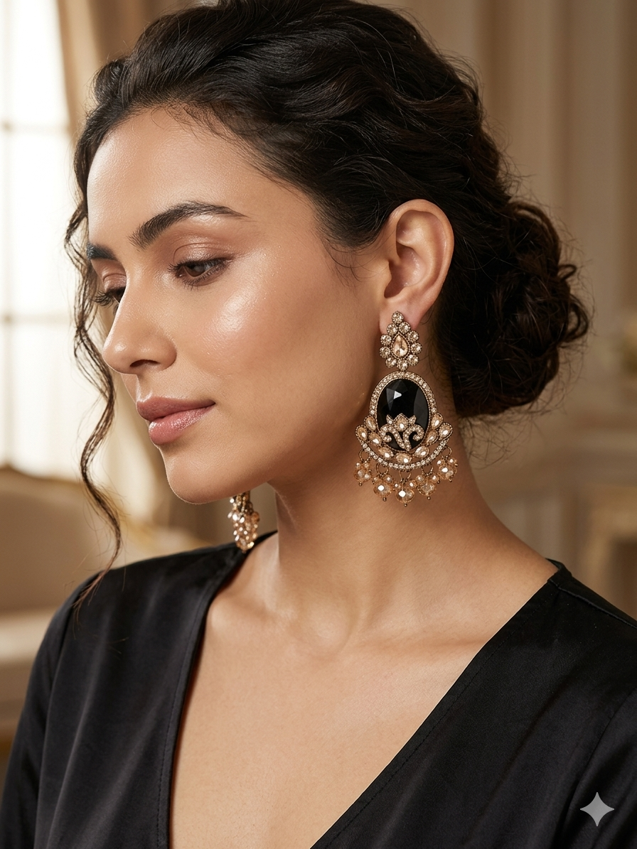 Iridescent Black Crystal Gala Earrings