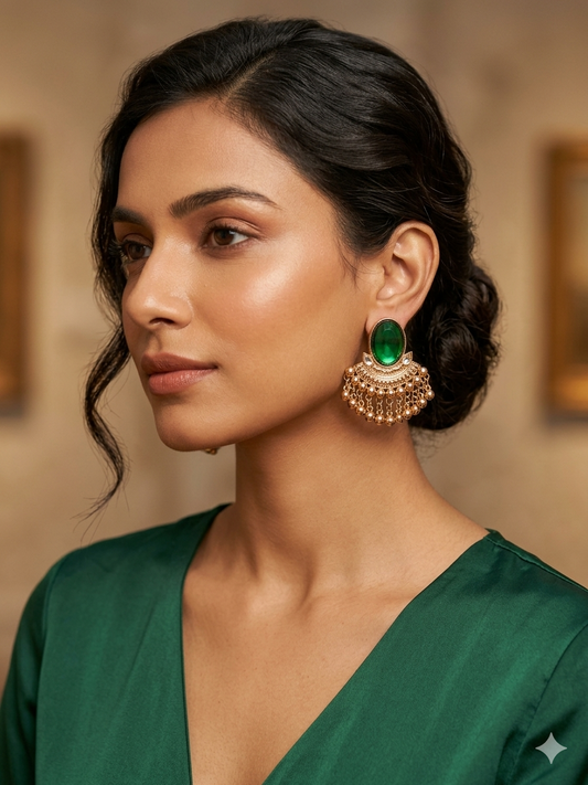 Emerald Oval Chandbali Earrings