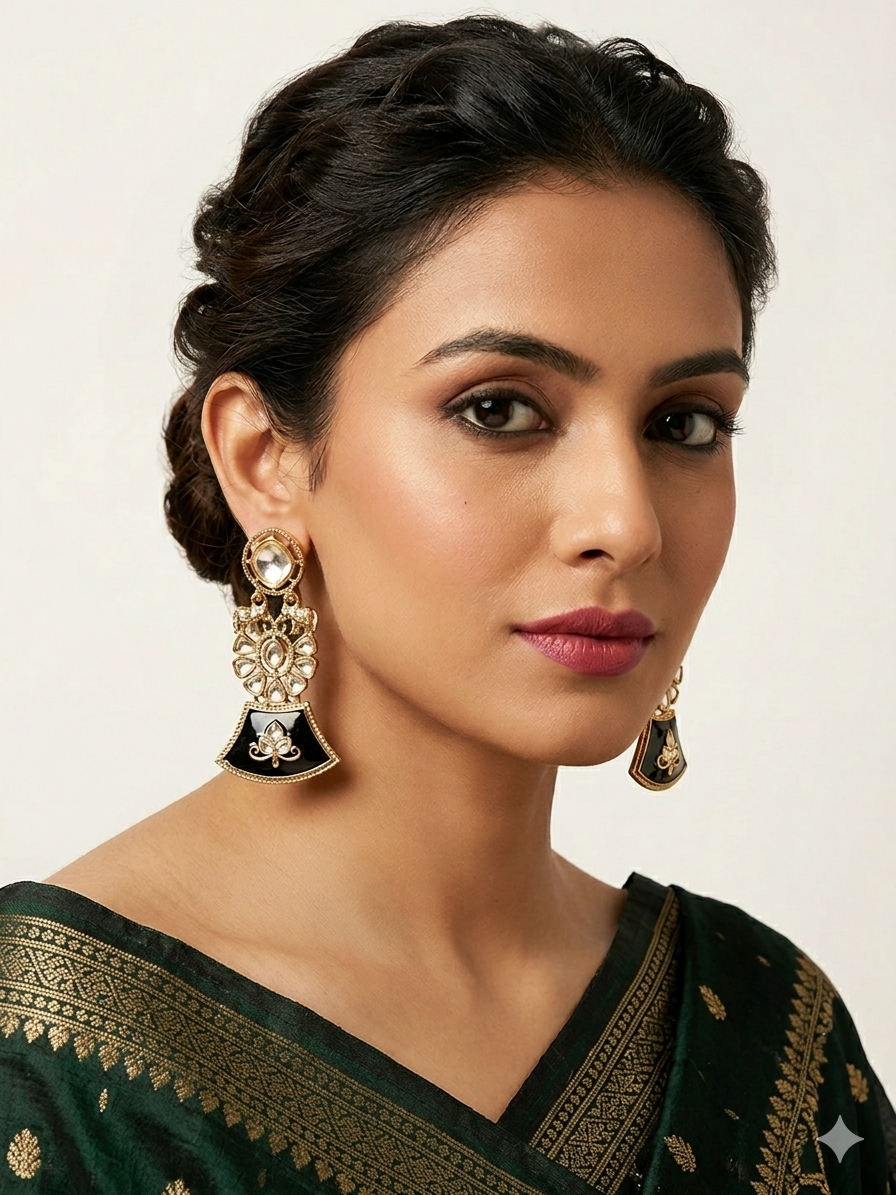 Midnight Onyx Elephant Heritage Drop Earrings