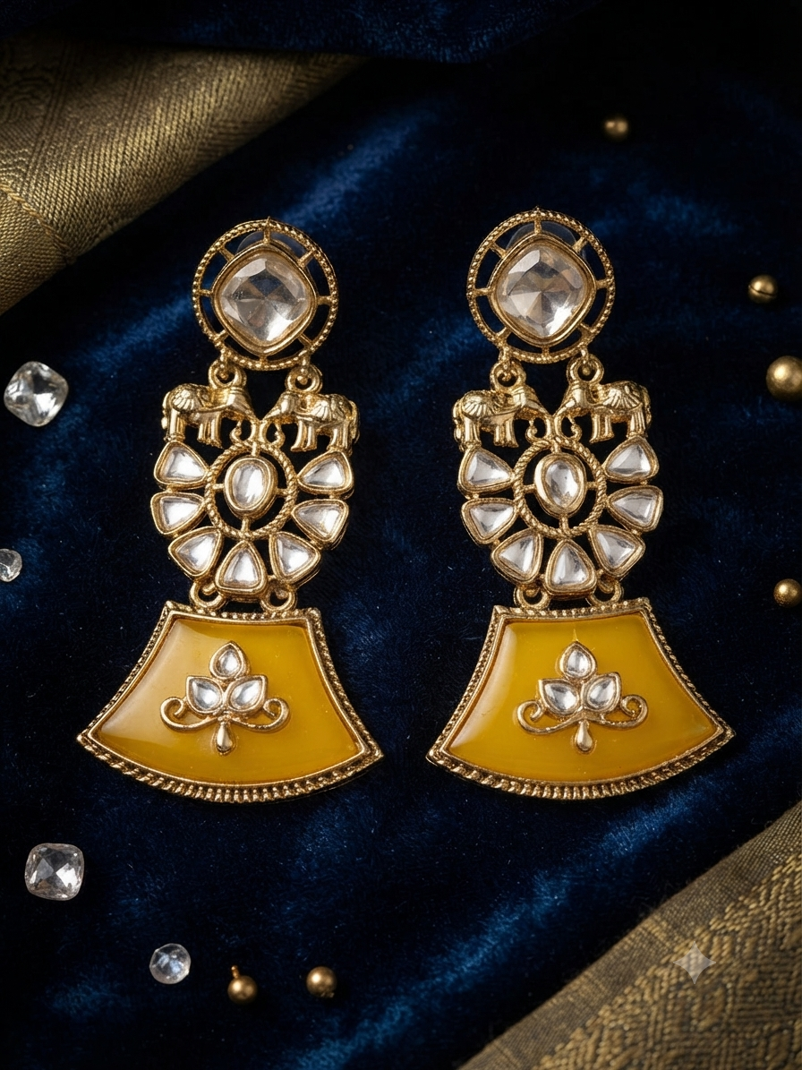 Elephant Heritage Drop Earrings (Saffron Yellow)