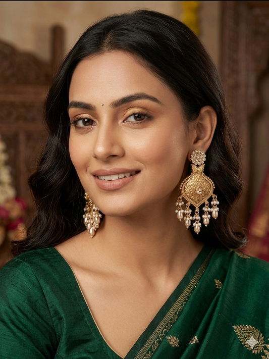 Floral Temple Drop Earrings (White)