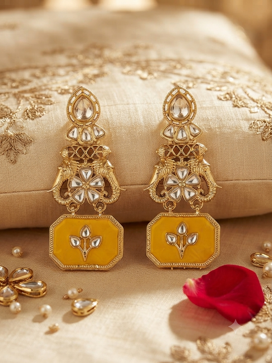 Quartz Elephant Heritage Drop Earrings (Yellow)
