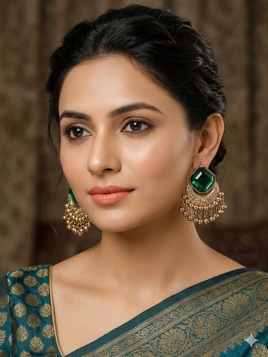Emerald Octagon Chandbali Earrings