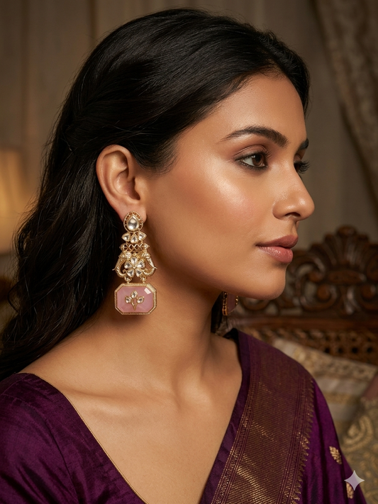 Blush Quartz Elephant Heritage Drop Earrings