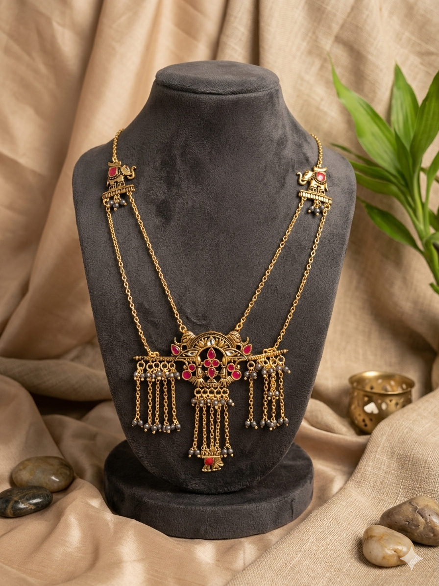 Antique Temple-Style Multi-Chain Necklace Set