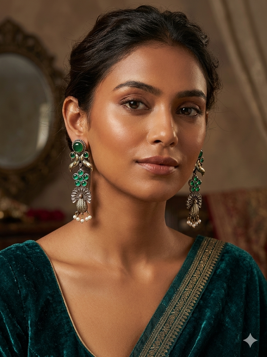 Ruby Peacock Majesty Drop Earrings