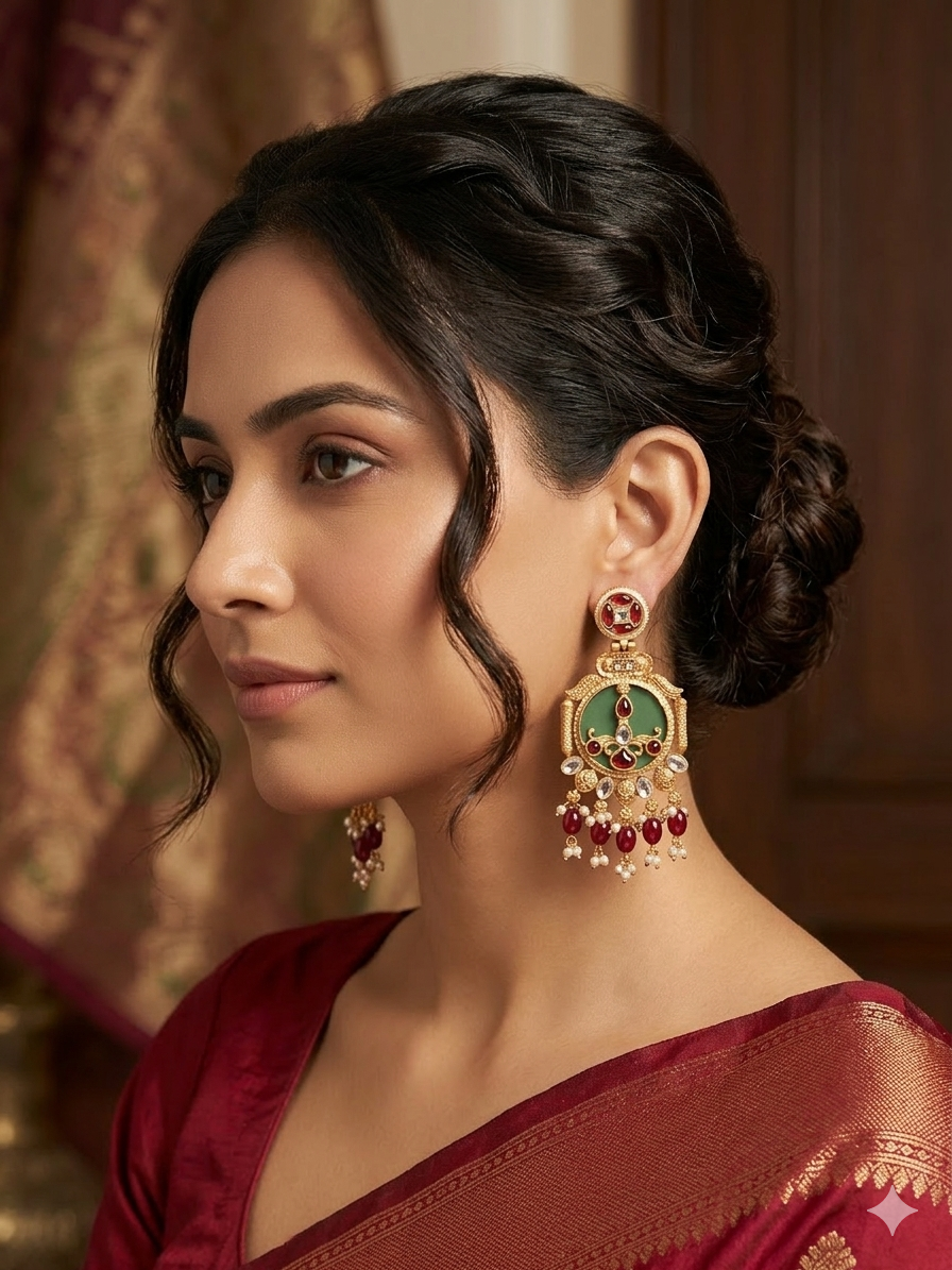 Emerald Floral Heritage Medallion Earrings