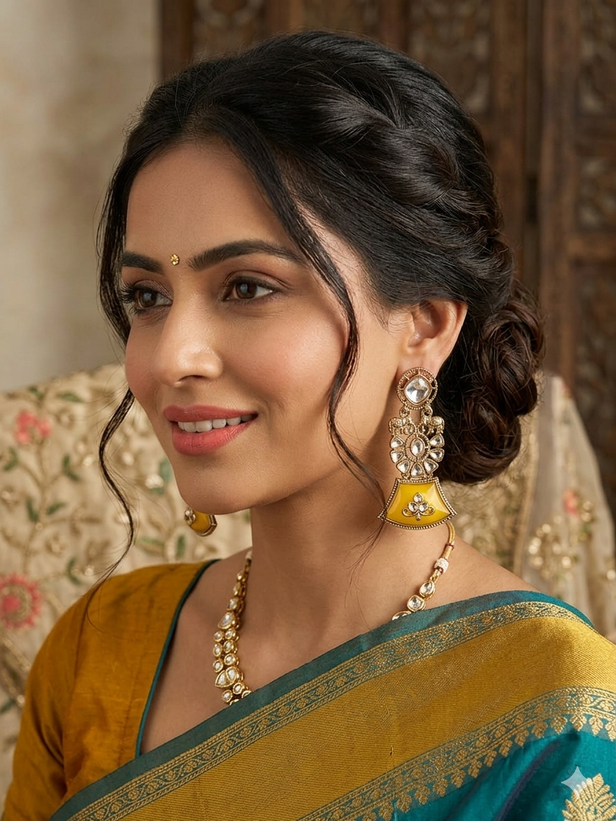 Golden Saffron Elephant Heritage Drop Earrings