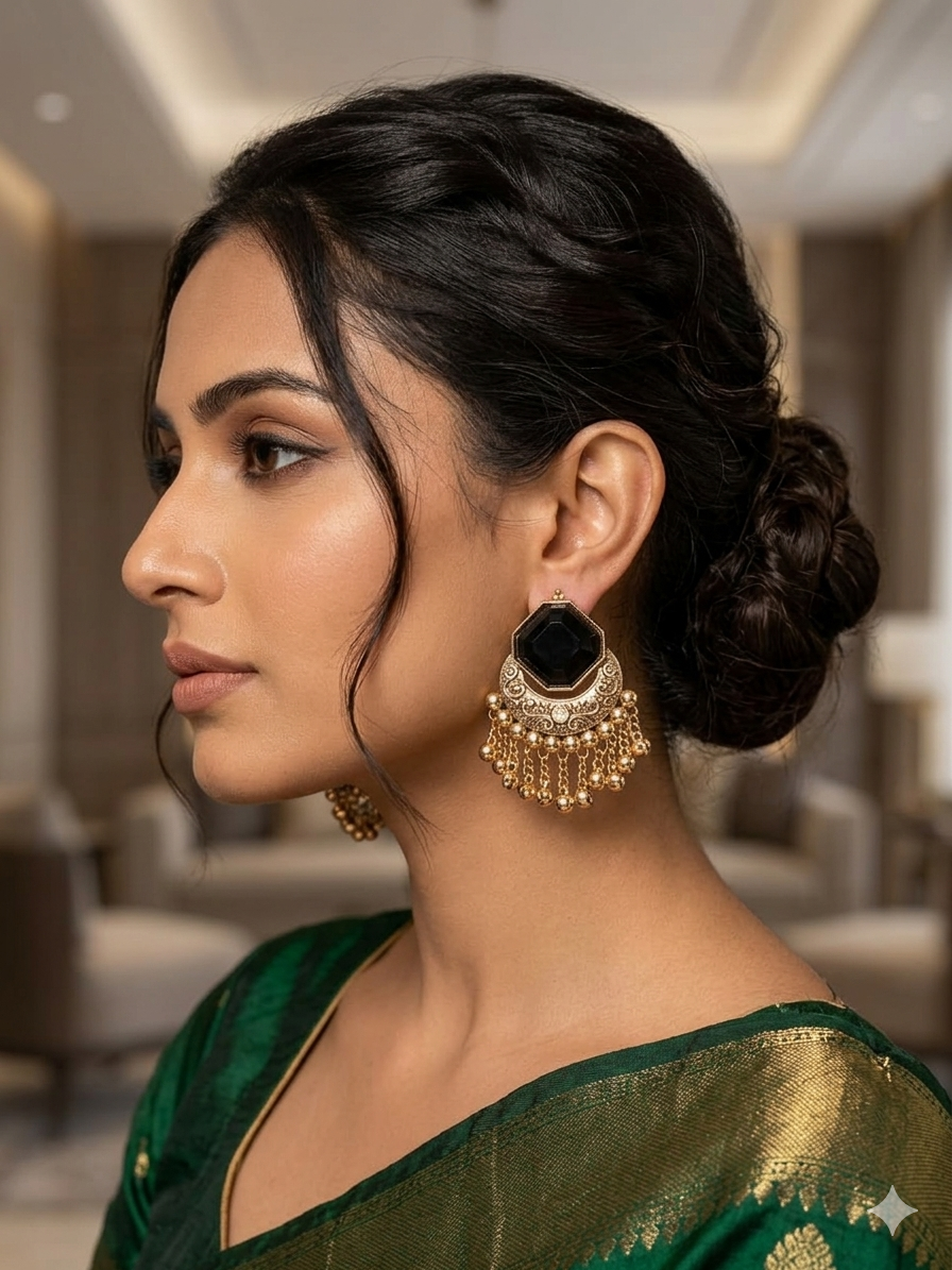 Emerald Octagon Chandbali Earrings