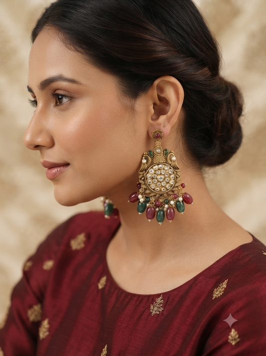 Vintage Maharani Earrings (Ruby Red, Emerald Green)