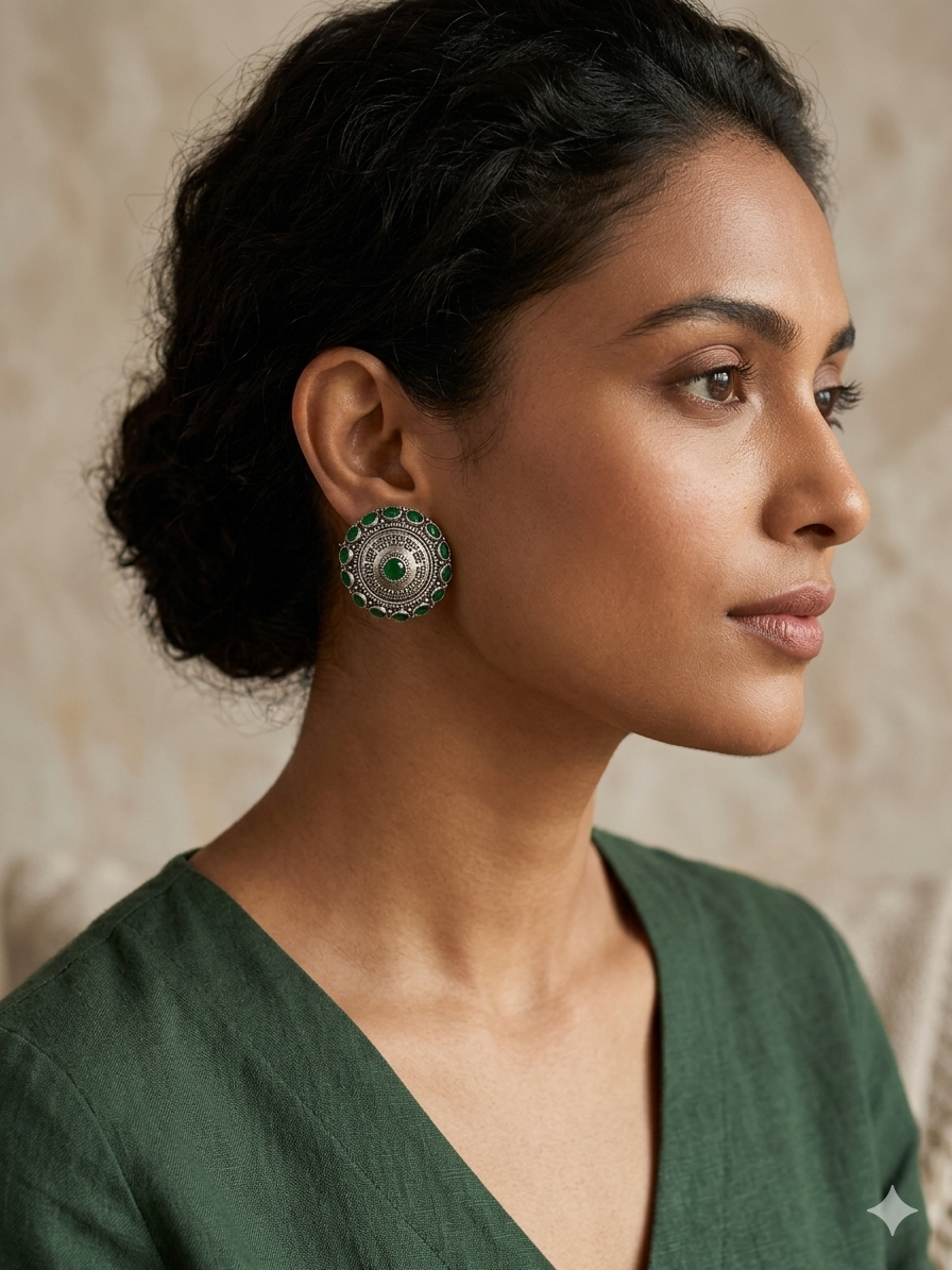 Magenta Halo Silver-Oxidized Studs