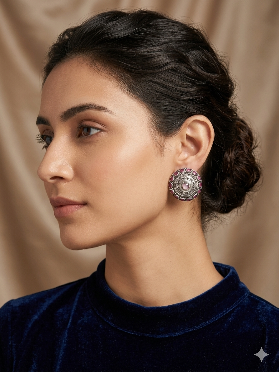 Magenta Halo Silver-Oxidized Studs