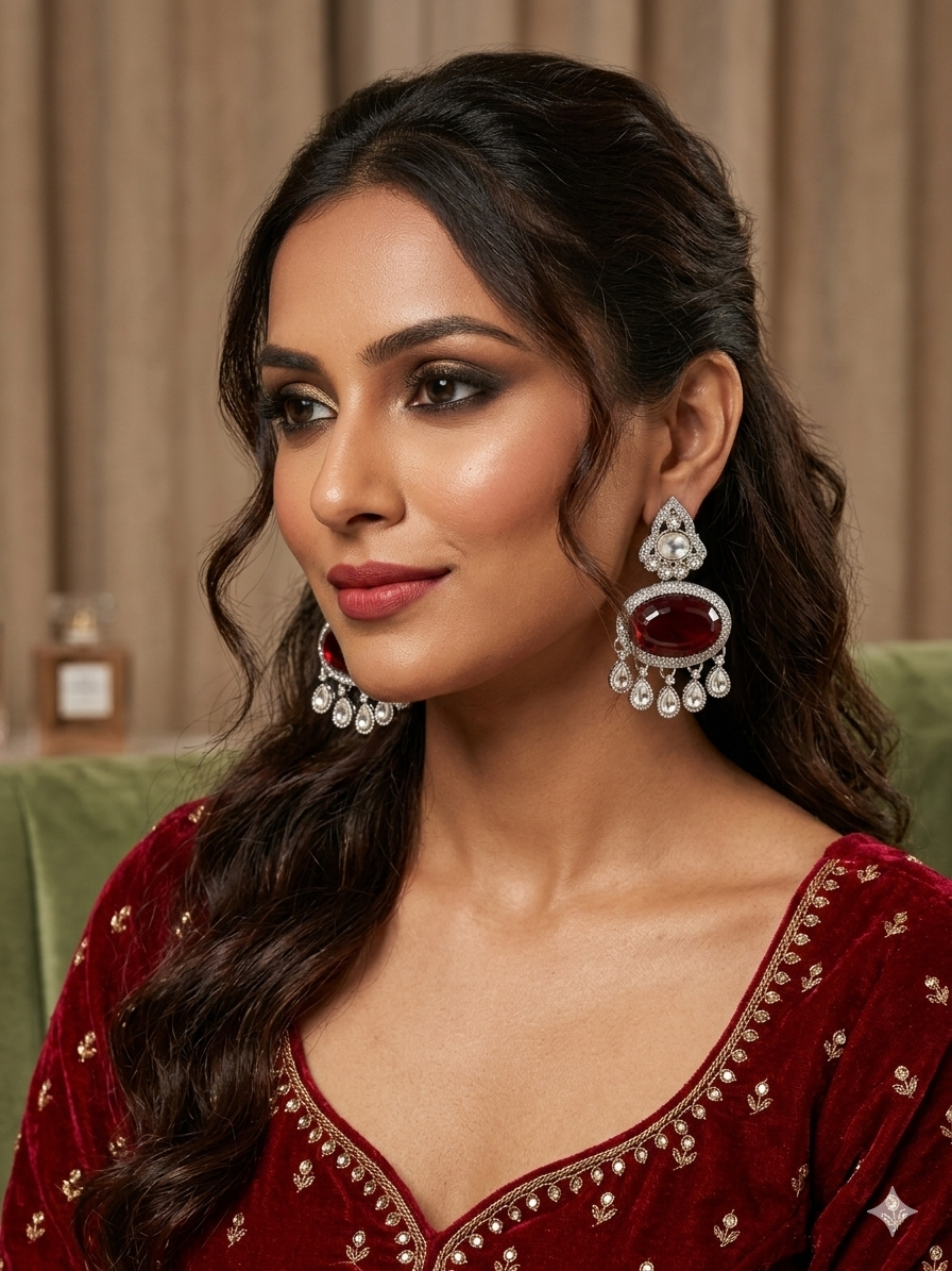 Ruby Crystal Oval Chandelier Earrings