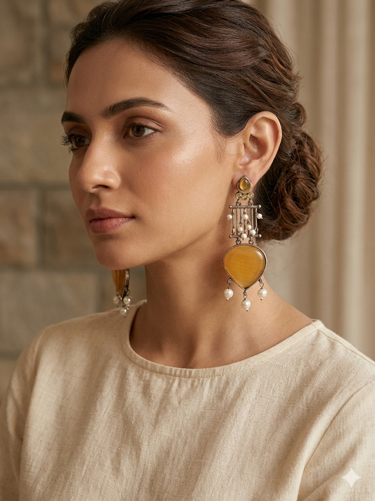 Amber Ochre Heritage Tassel Earrings