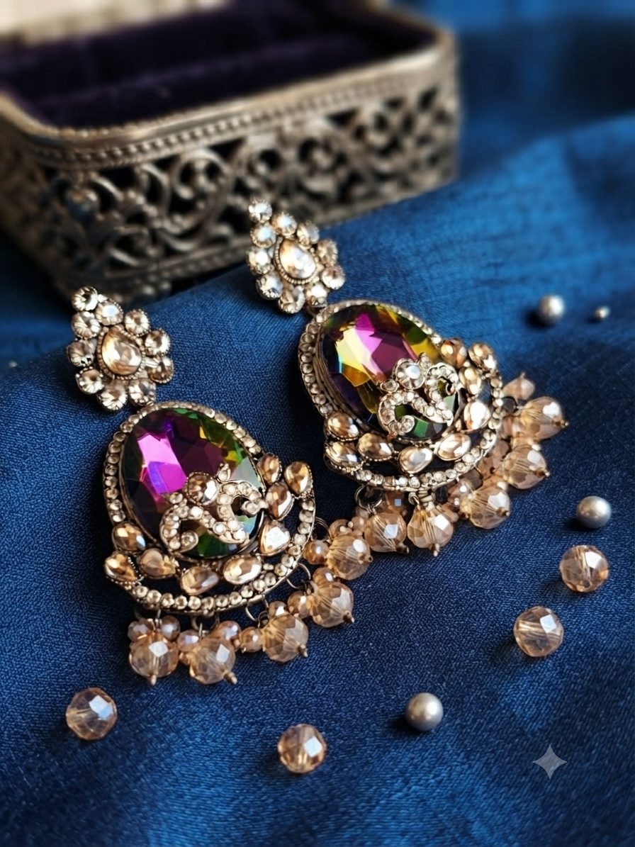 Statement Multicolour Iridescent Crystal Gala Earrings