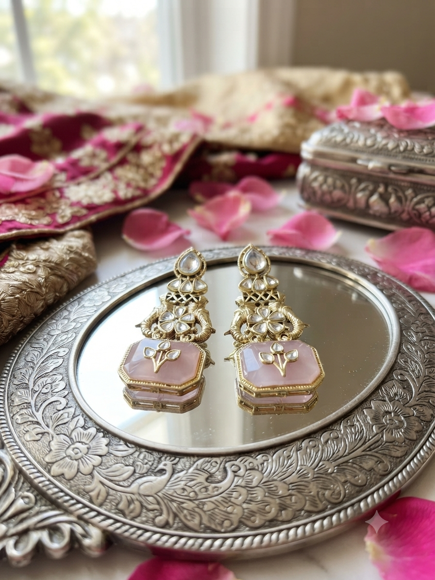 Quartz Elephant Heritage Drop Earrings (Blush Pink)