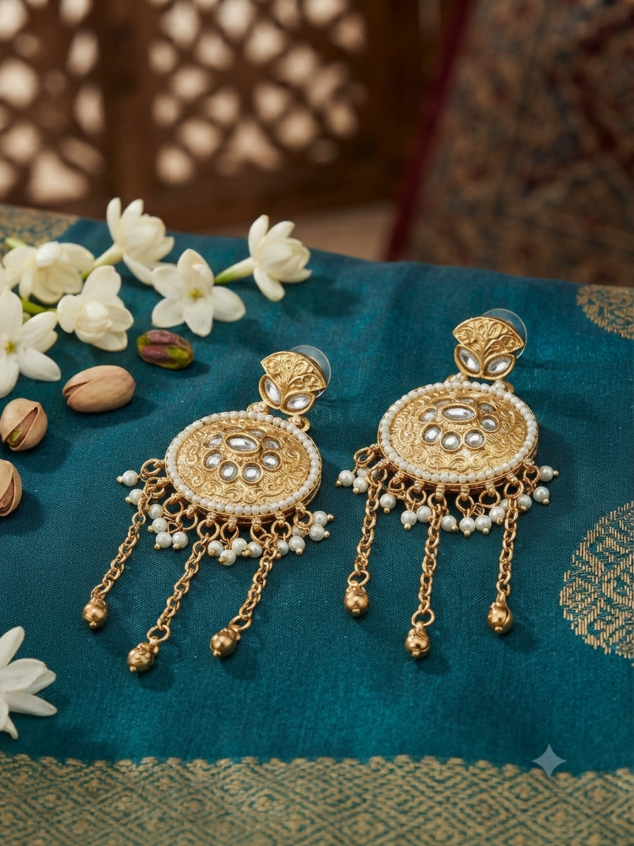 Pearl Filigree Dangle Earrings (Golden)