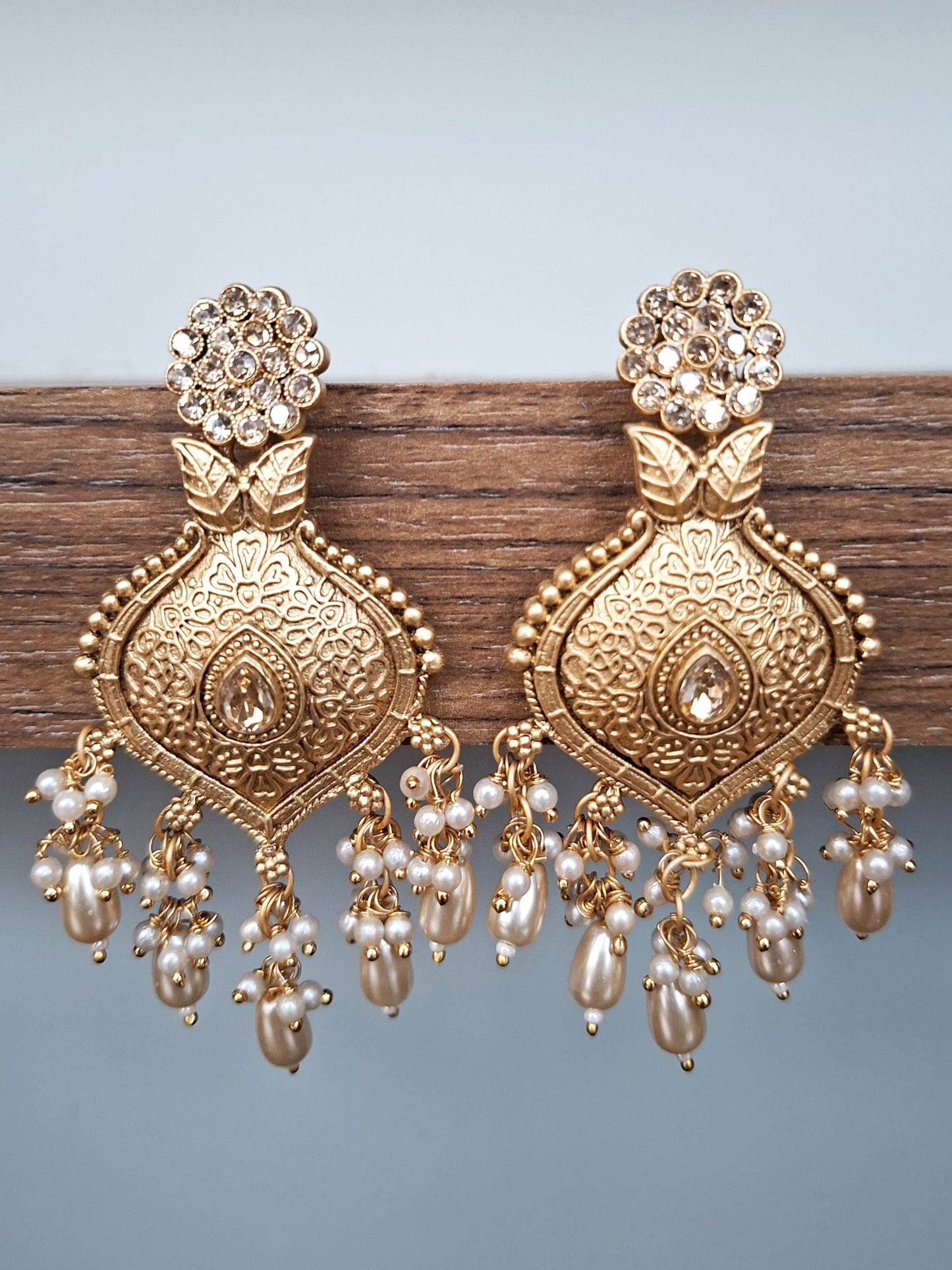 Floral Temple Drop Earrings (White)
