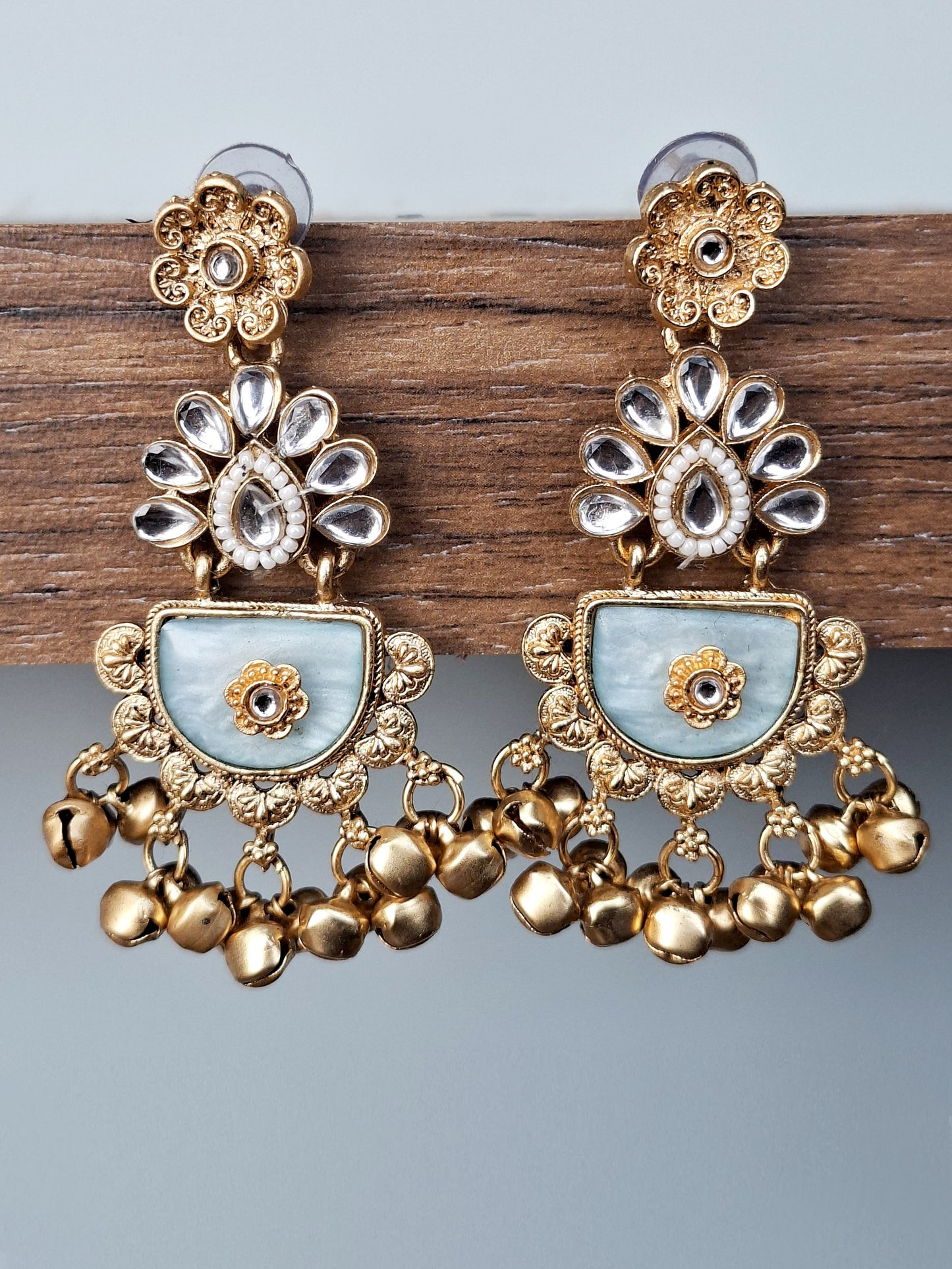 Mint Blue Ghungroo Kundan Earrings