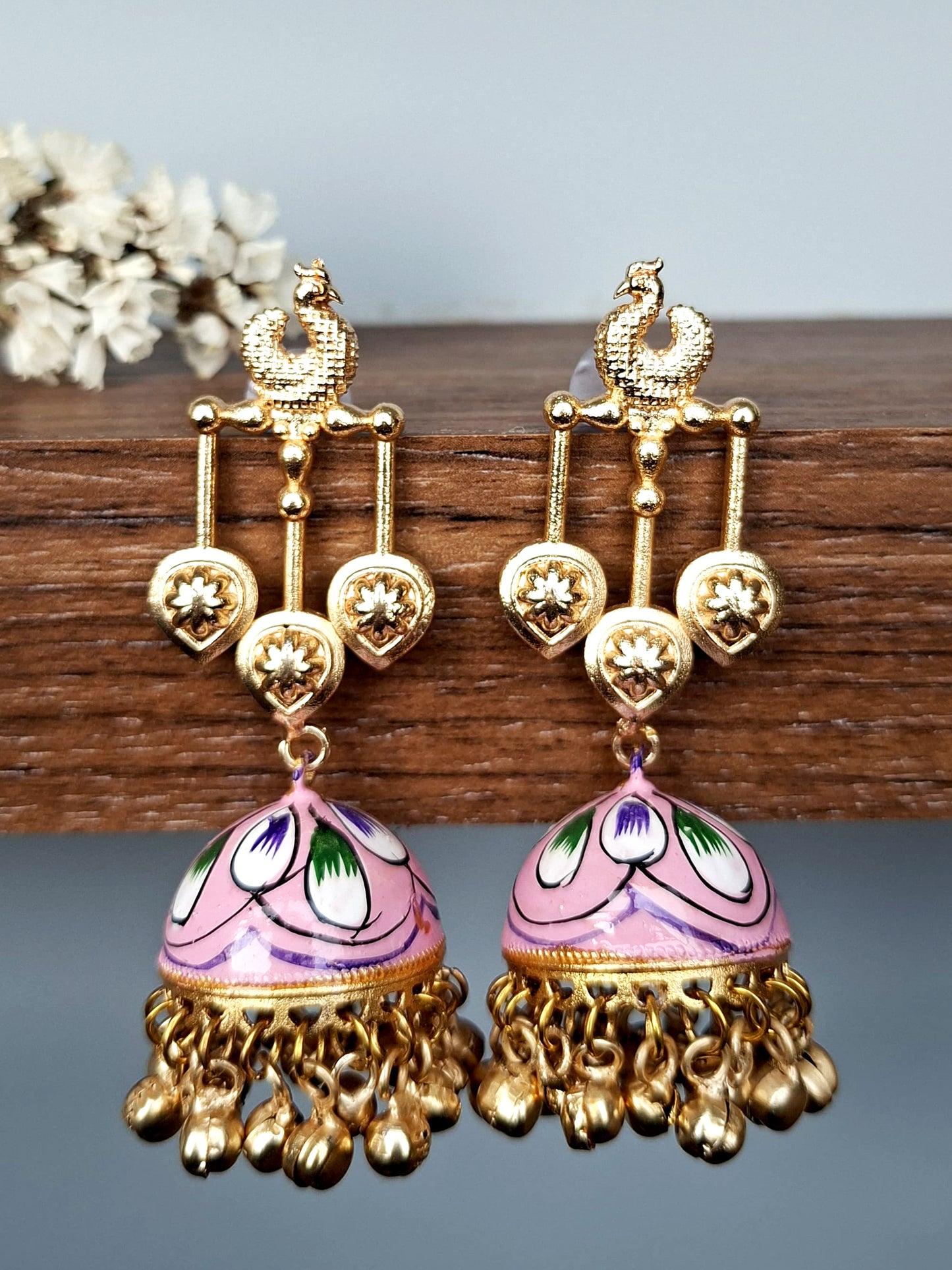 Morini Handpainted Soft Pink Jhumkas