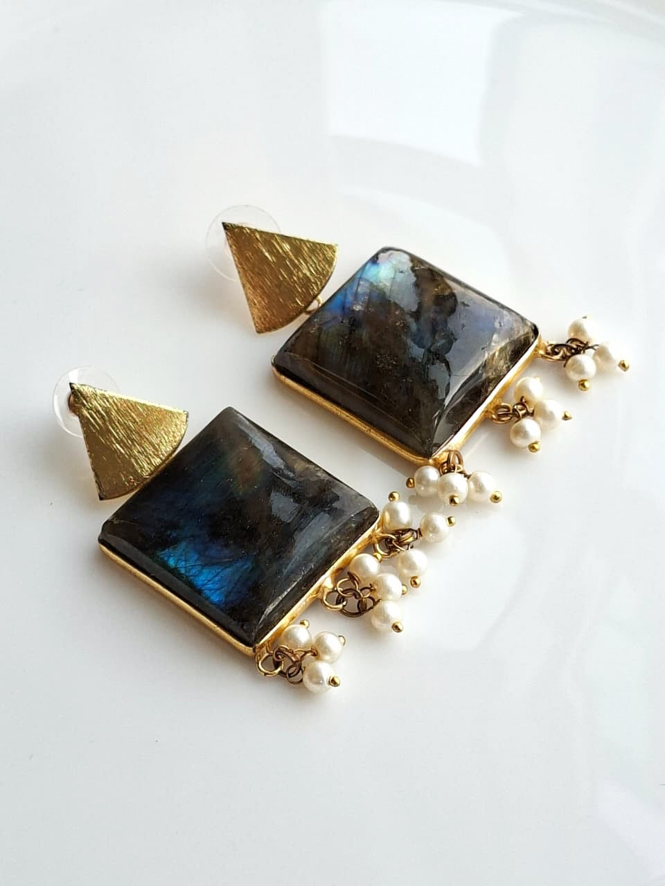Labradorite Aura Geometric Drop Earrings