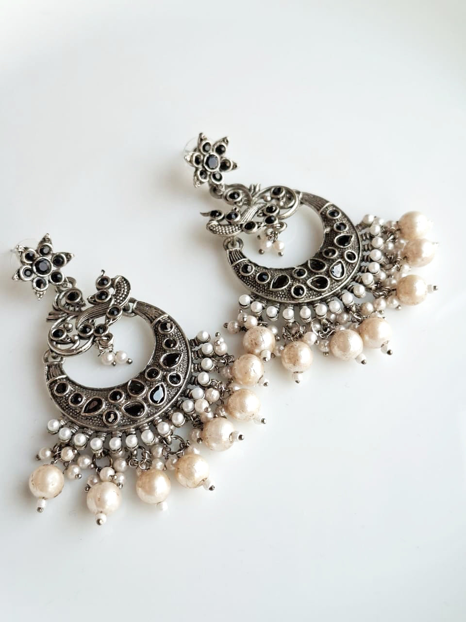 Stellar Moon Chandbali Earrings (Onyx Black)
