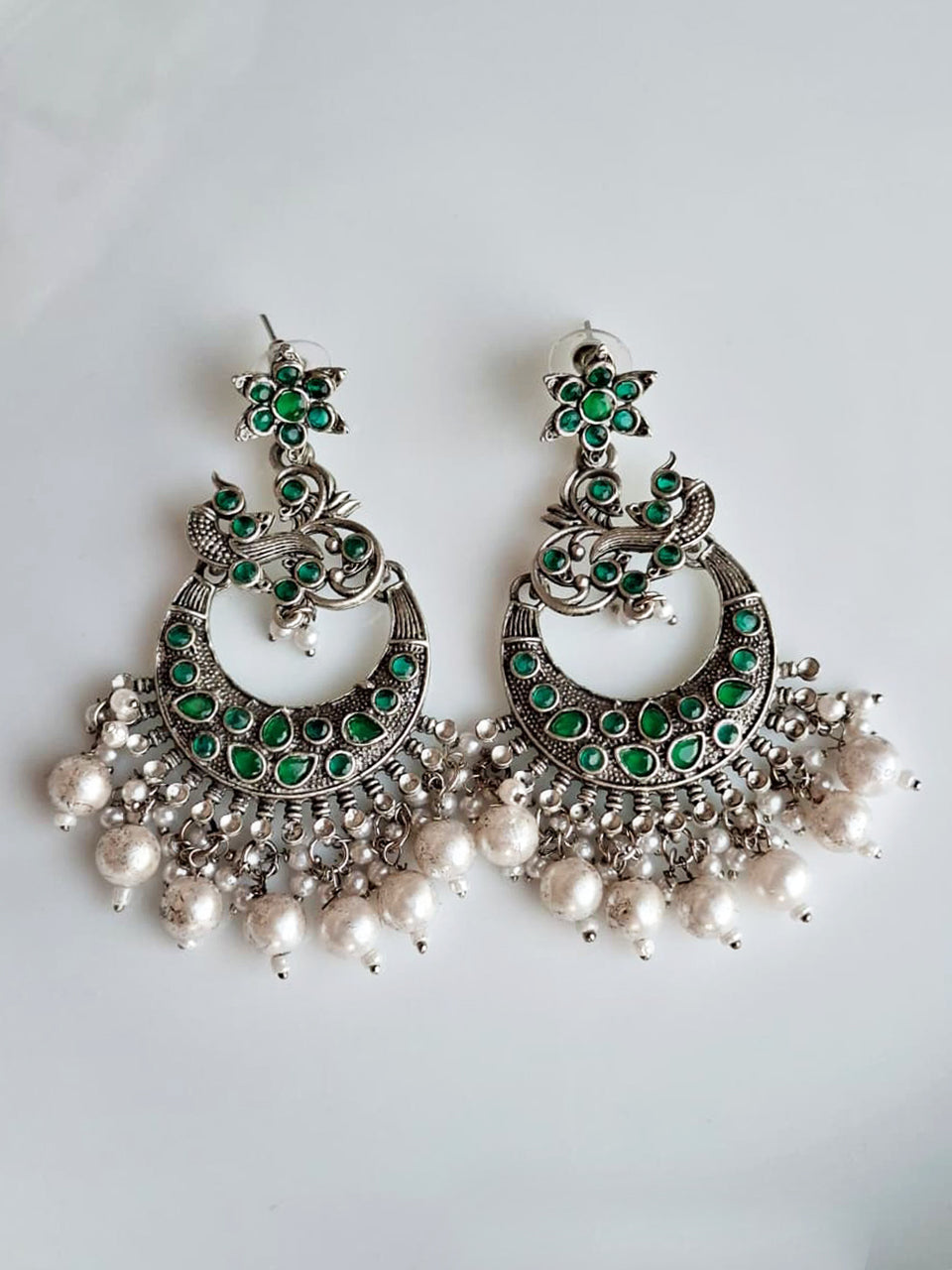 Stellar Moon Chandbali Earrings (Emerald Green)