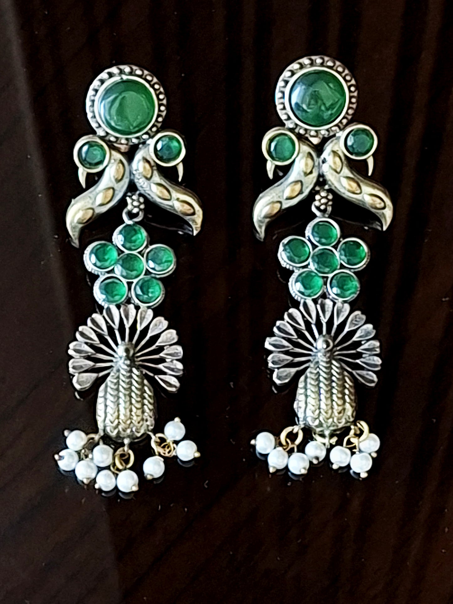 Green Peacock Majesty Drop Earrings