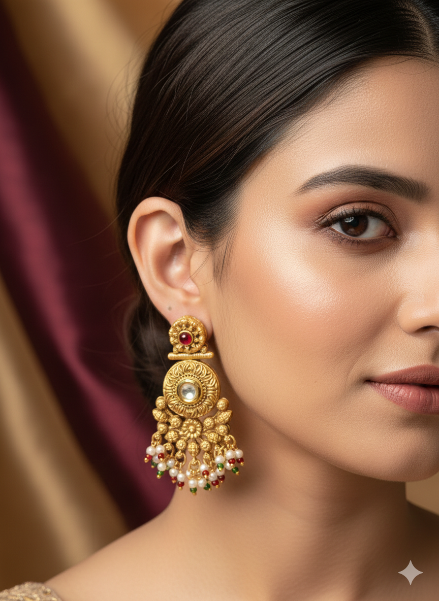 Ruby & Kundan Floral Medallion Jhumkas