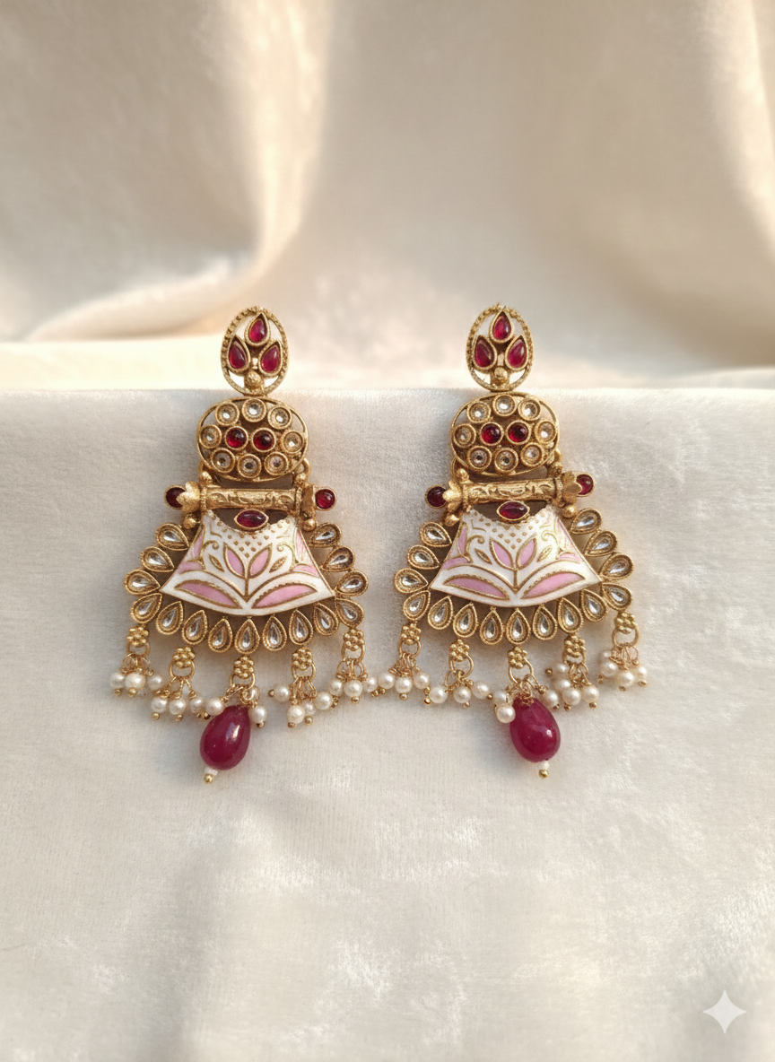 Pastel Meenakari Lotus Jhumka Earrings