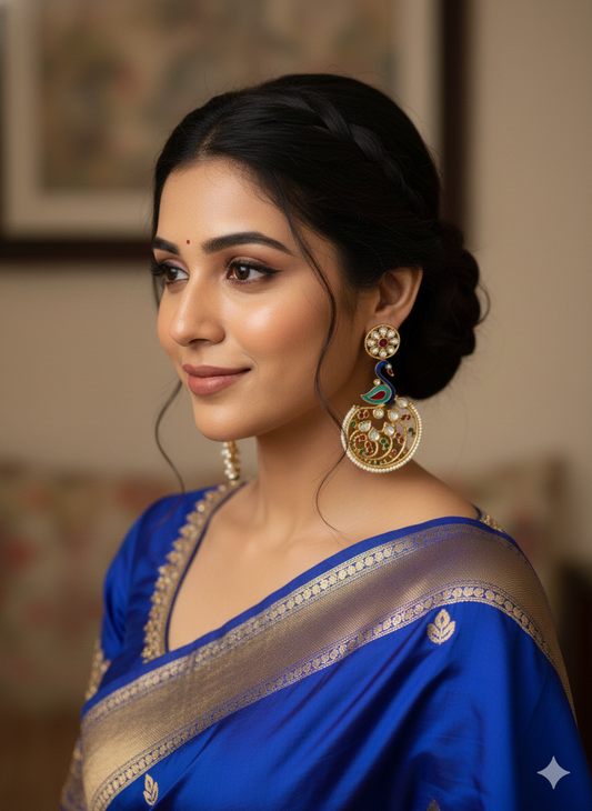 Cerulean Peacock Meenakari Chandbalis