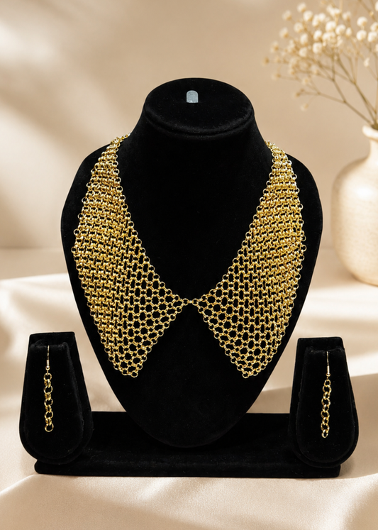 Elara Gold Mesh Earrings & Necklace