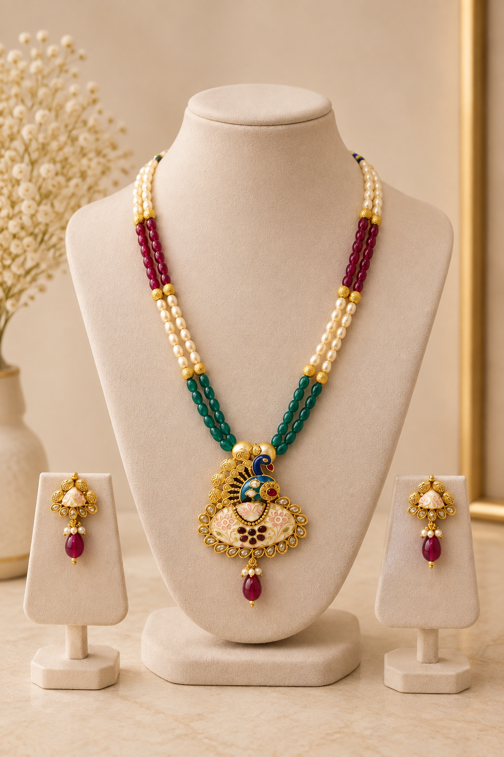 Traditional Multicolour Beaded Necklace & Earring Set