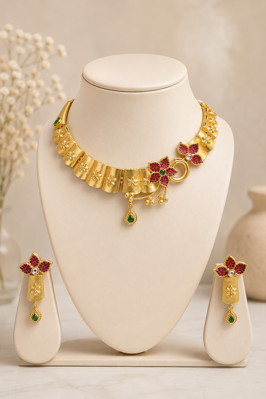 Elegant Floral-Inspired Necklace & Earring Set