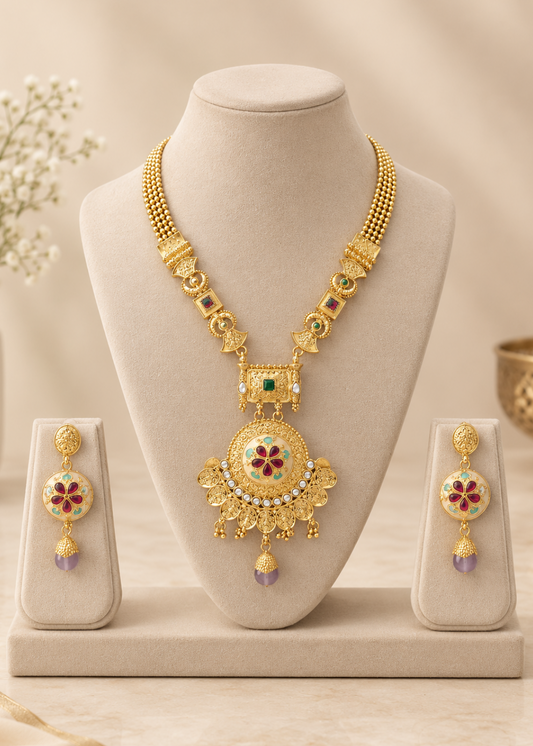 Heritage Meenakari & Purple Drop Necklace Set & Earring