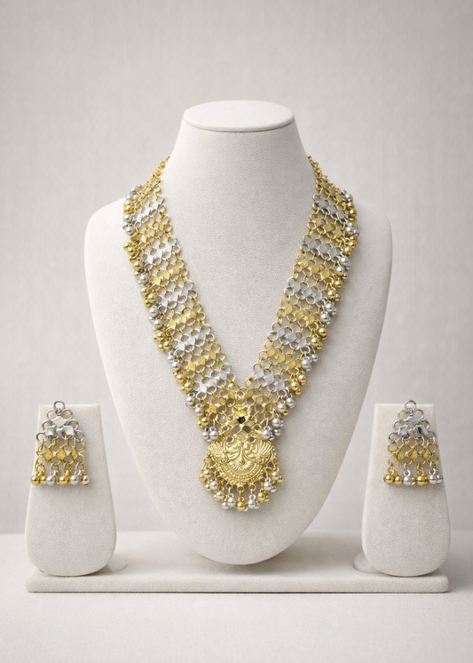 Dual-Tone Mesh, Coin Pendant Necklace & Earring Set