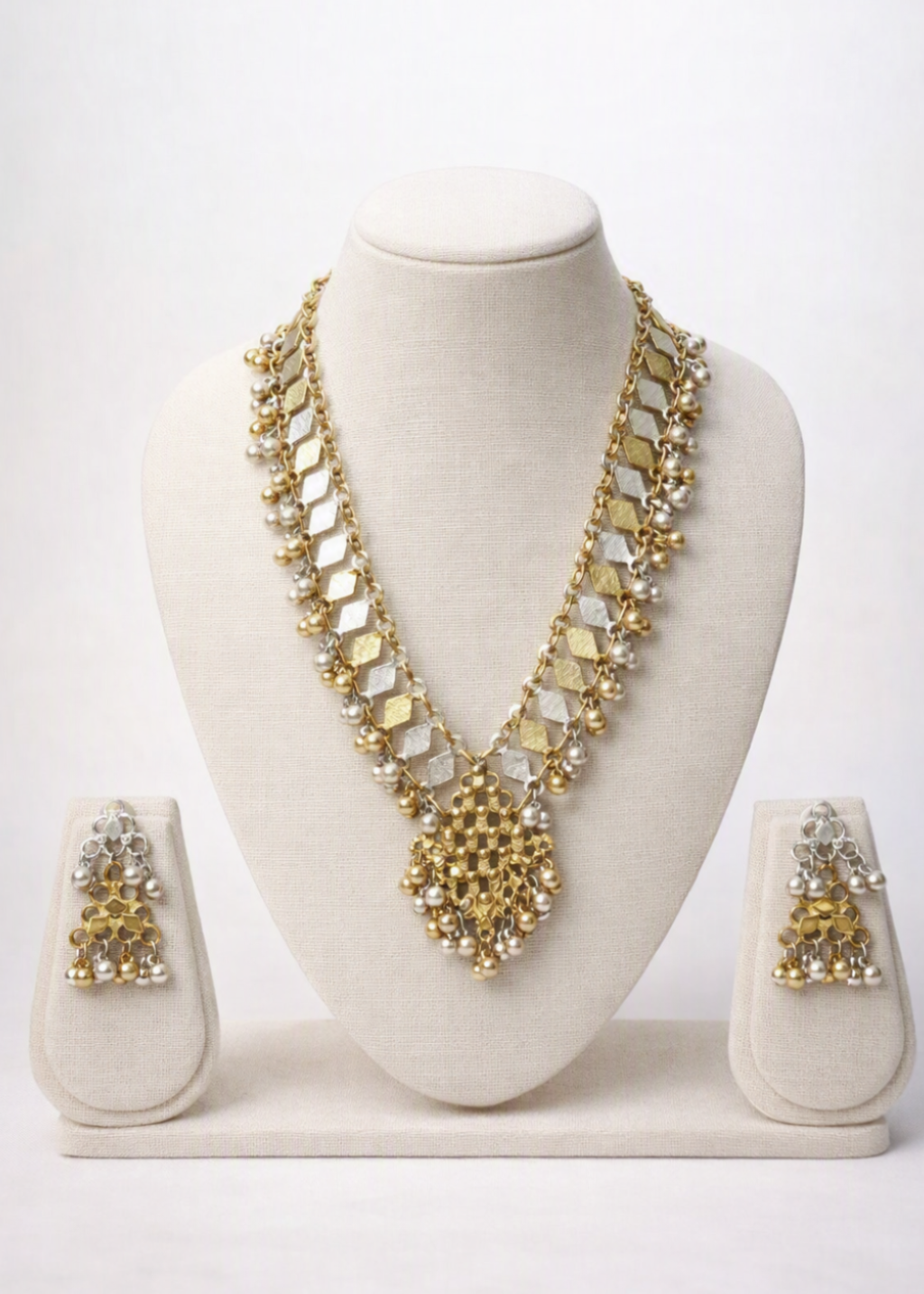 Dual-Tone Diamond-Link Pendant Necklace & Drop Earrings Set