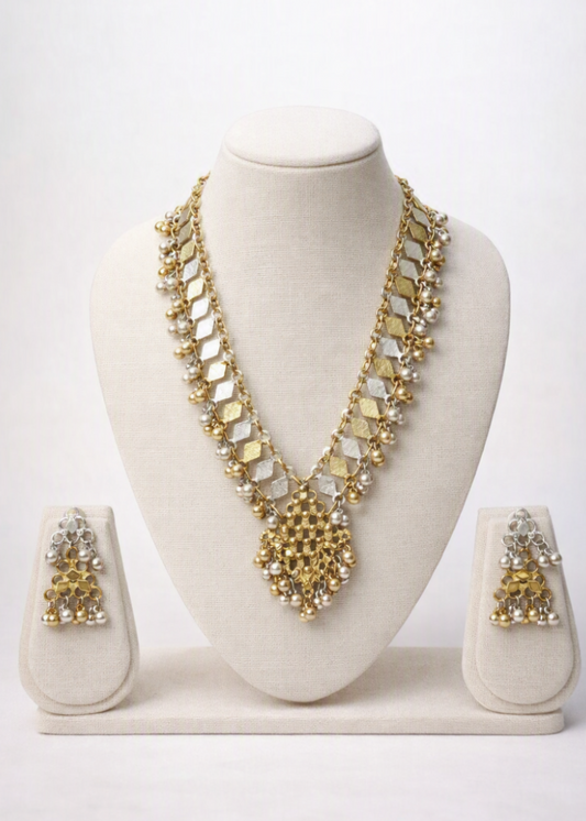Dual-Tone Diamond-Link Pendant Necklace & Drop Earrings Set