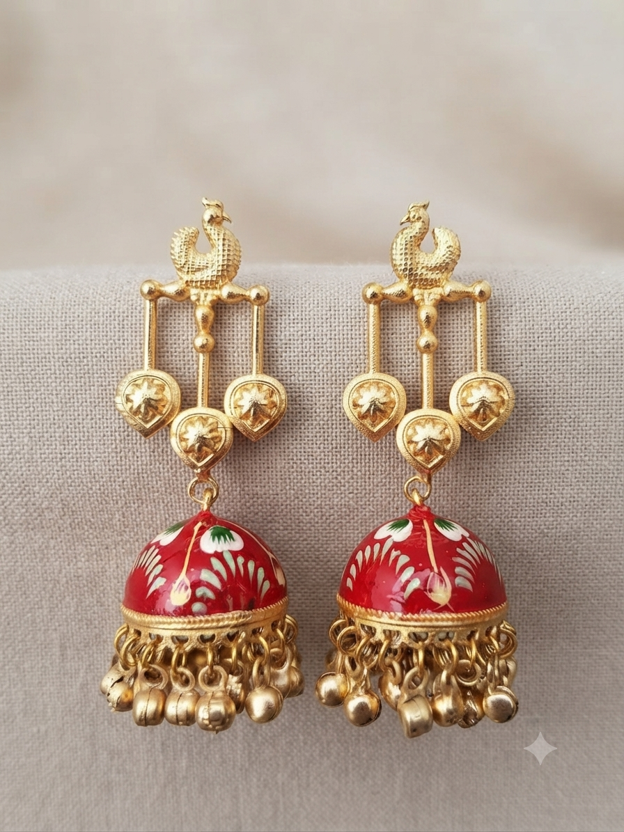 Morini Handpainted Red Jhumkas