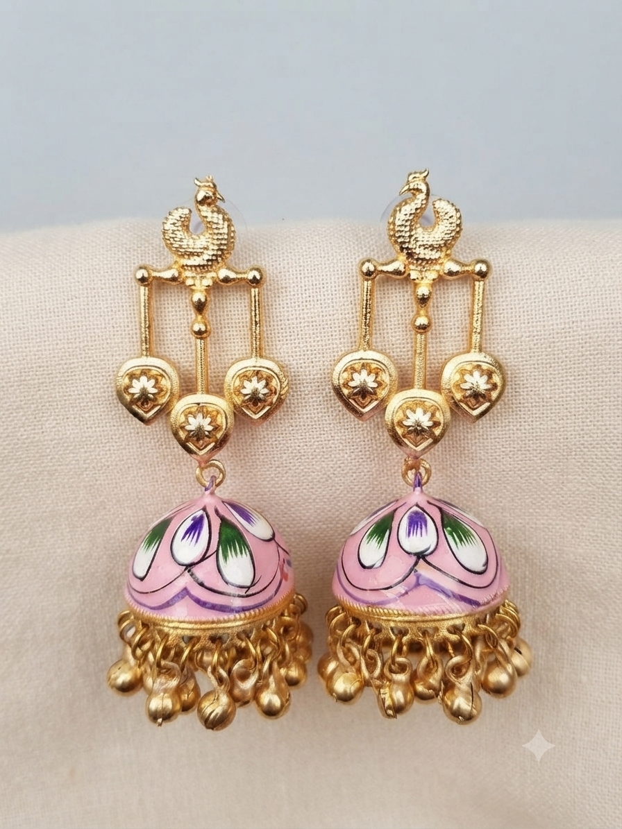 Morini Handpainted Soft Pink Jhumkas