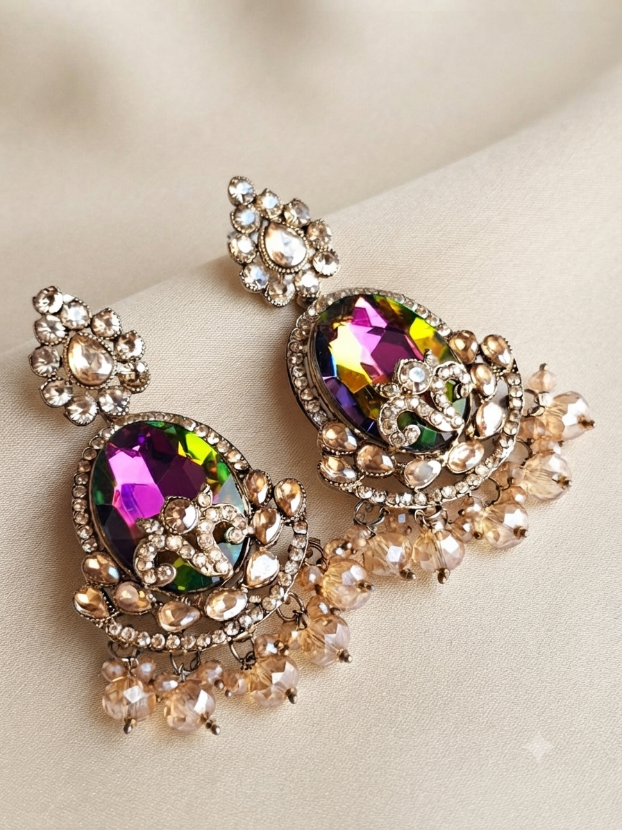 Statement Multicolour Iridescent Crystal Gala Earrings