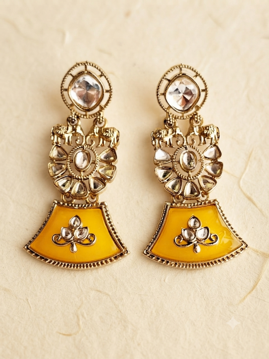 Elephant Heritage Drop Earrings (Saffron Yellow)