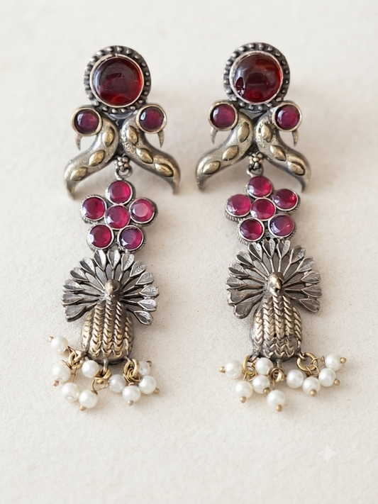 Ruby Peacock Majesty Drop Earrings