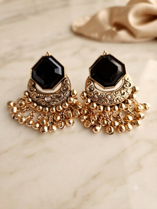 Octagon Chandbali Earrings (Black)