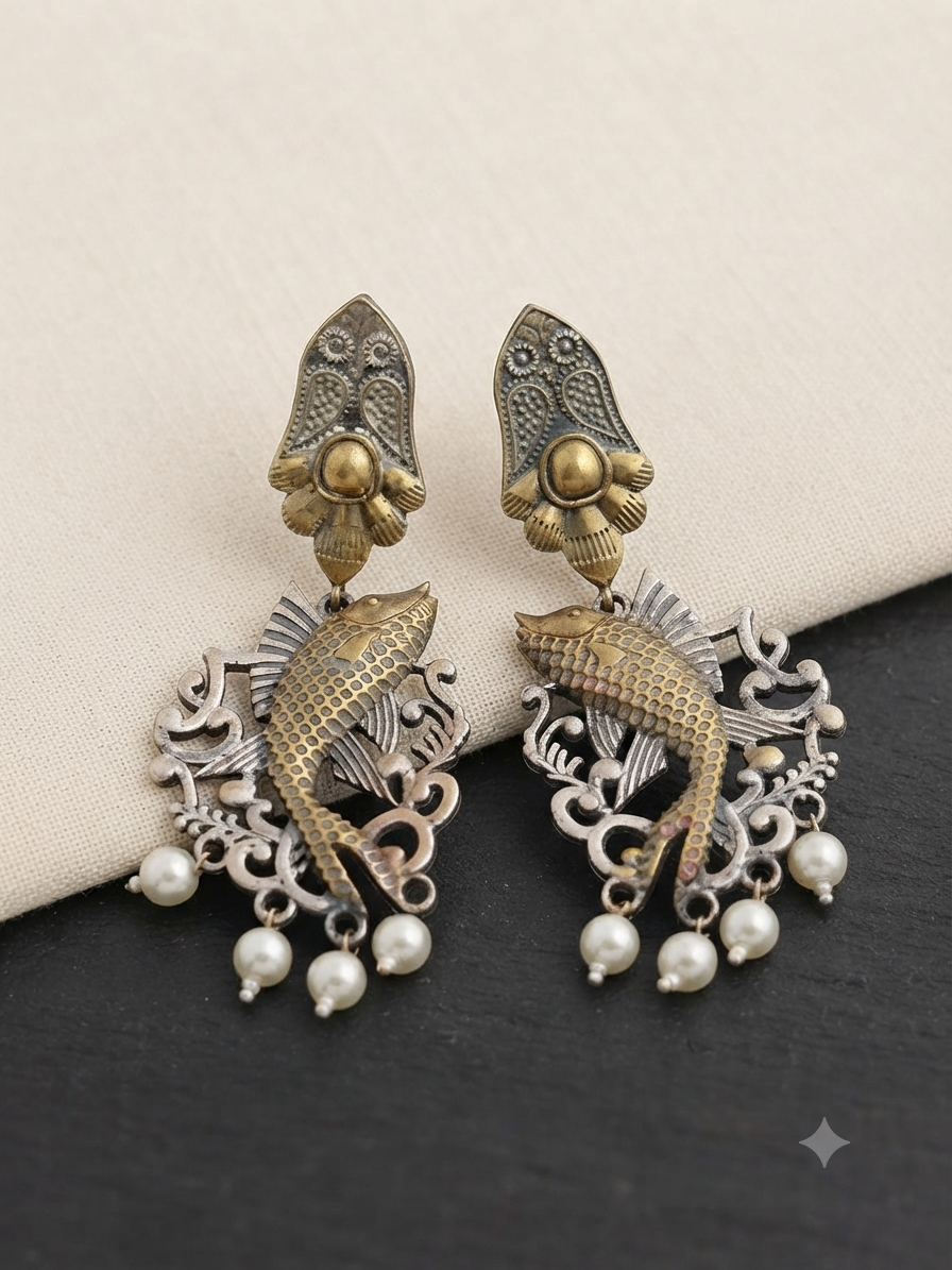 Matsya Heritage Silver-Gilt Drop Earrings