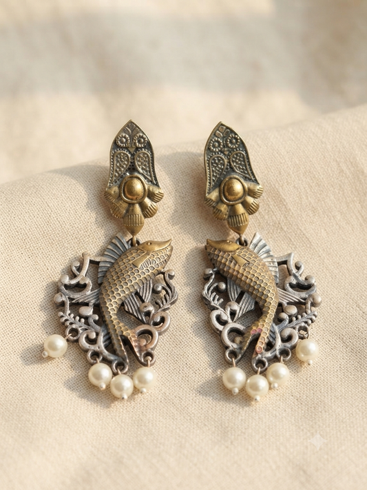 Matsya Heritage Silver-Gilt Drop Earrings