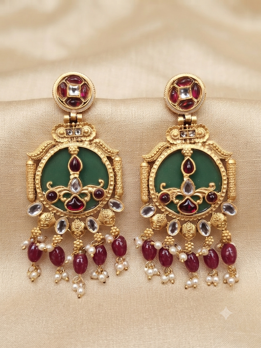 Emerald Floral Heritage Medallion Earrings