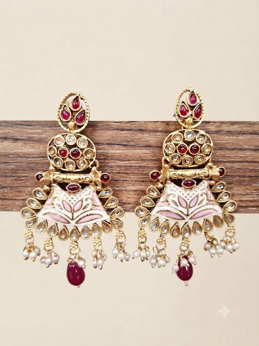 Pastel Meenakari Lotus Jhumka Earrings
